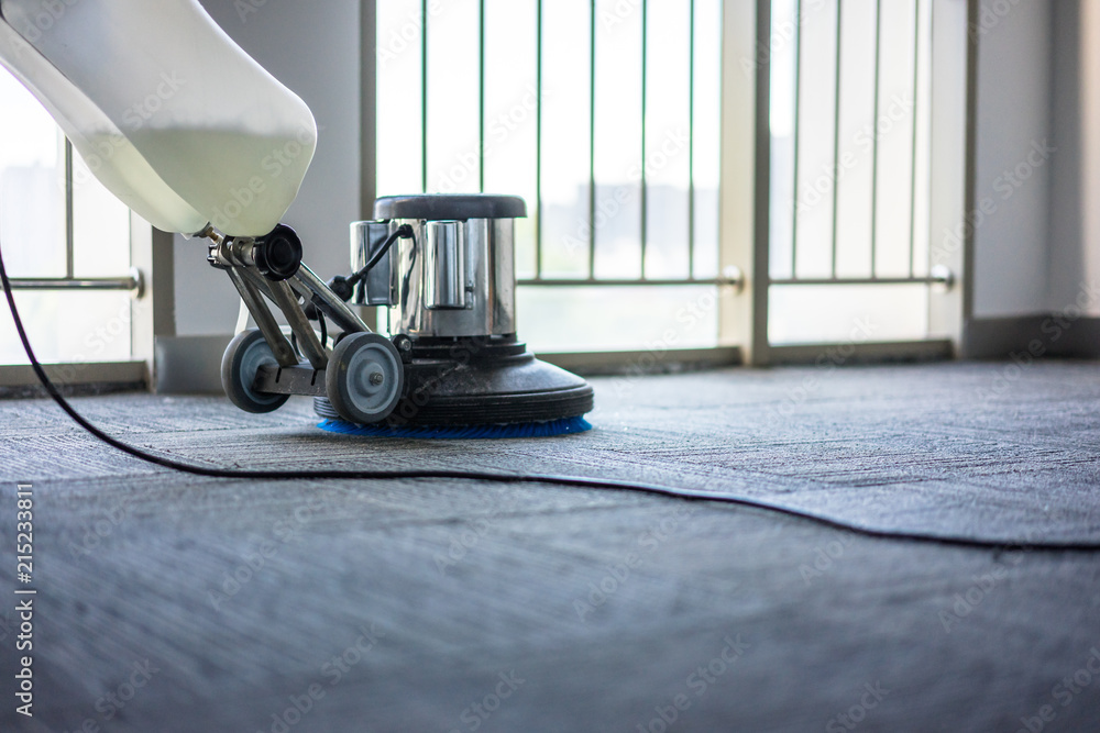 washing floor with machine