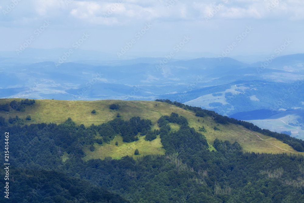 A blue haze on the horizon in the mountains, Ukrainian carpathians