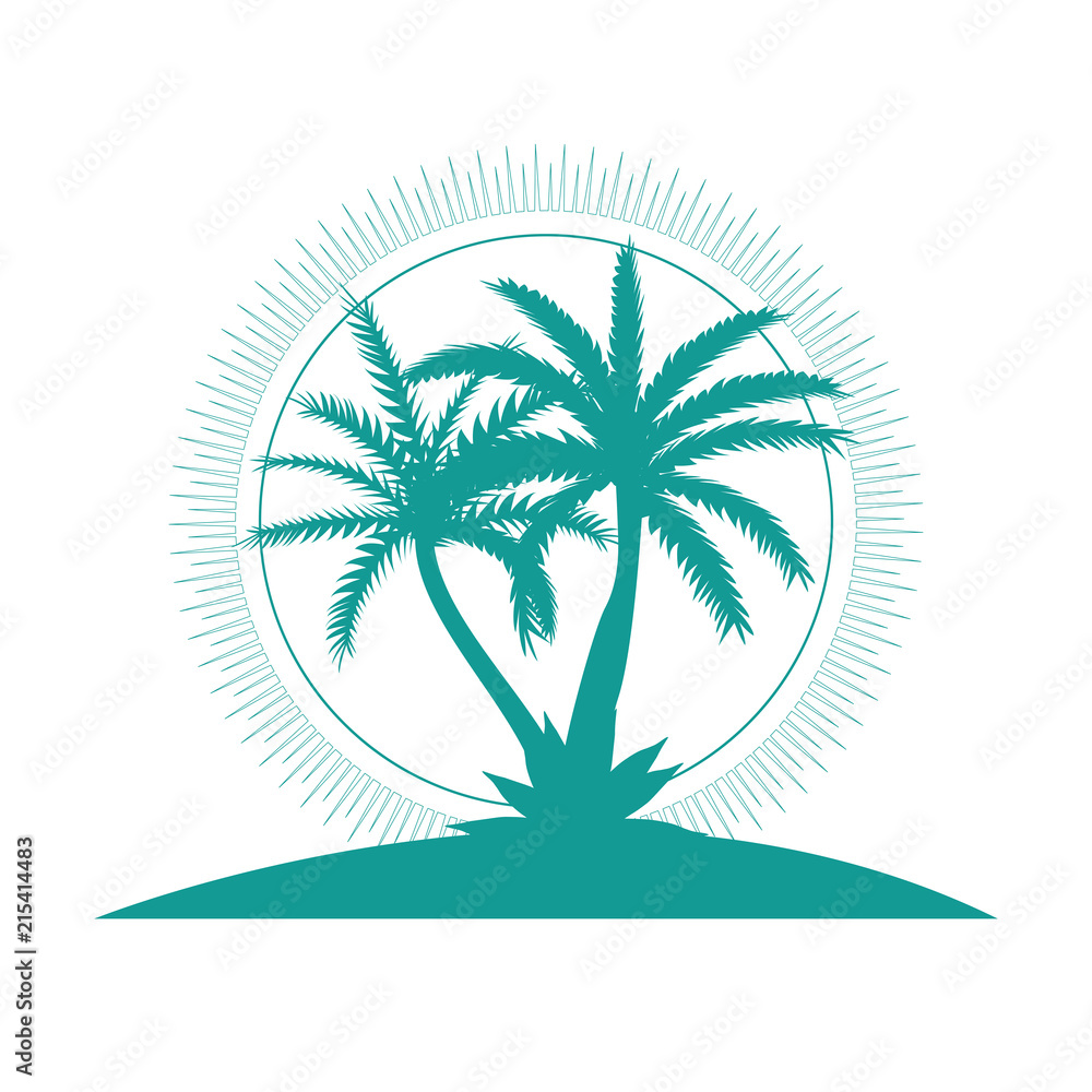 Beautiful Palm Tree Icon Silhouette Background Vector Illustration