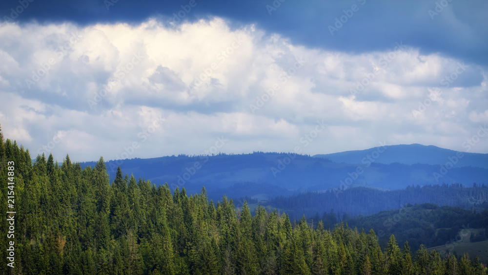 A blue haze on the horizon in the mountains, Ukrainian carpathians