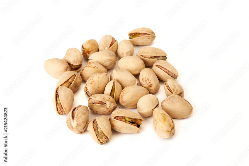 Salted Pistachios isolated on white background