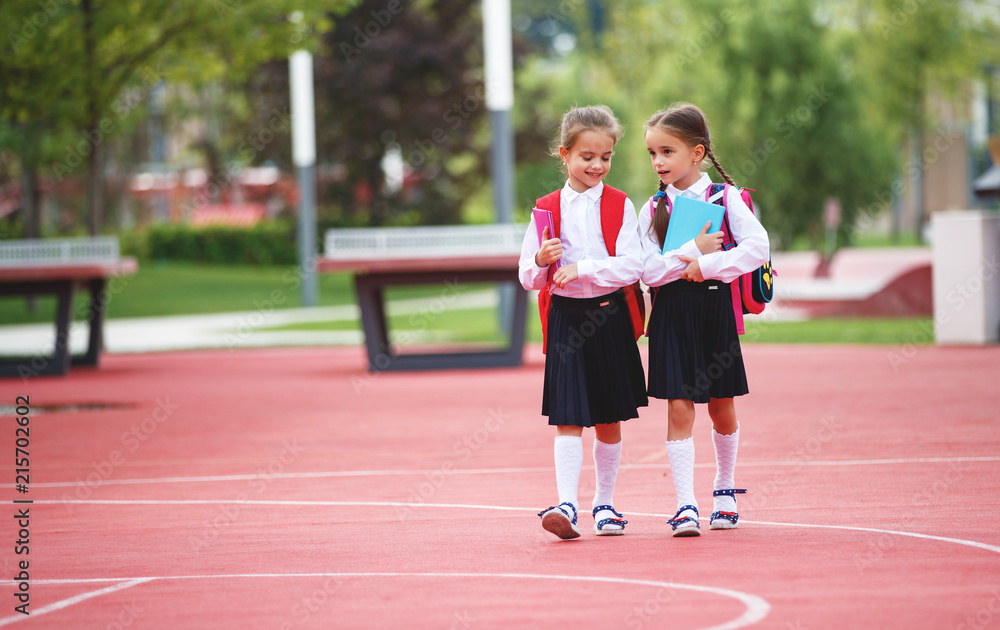 Happy children  girlfriend schoolgirl student elementary school