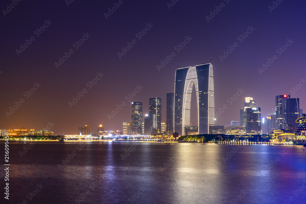 苏州金鸡湖与建筑景观夜景