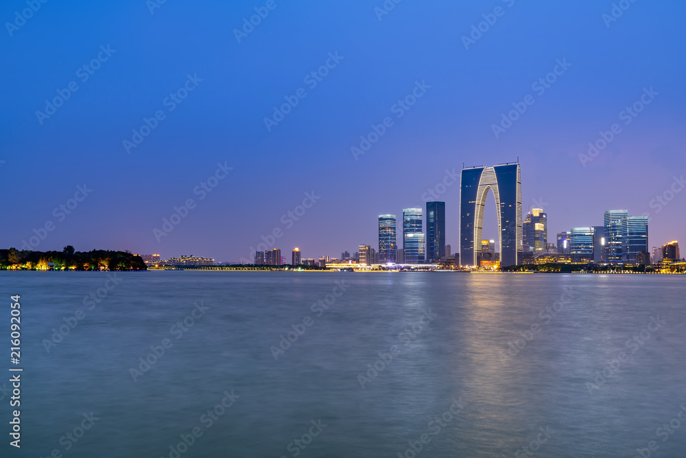 苏州金鸡湖与建筑景观夜景