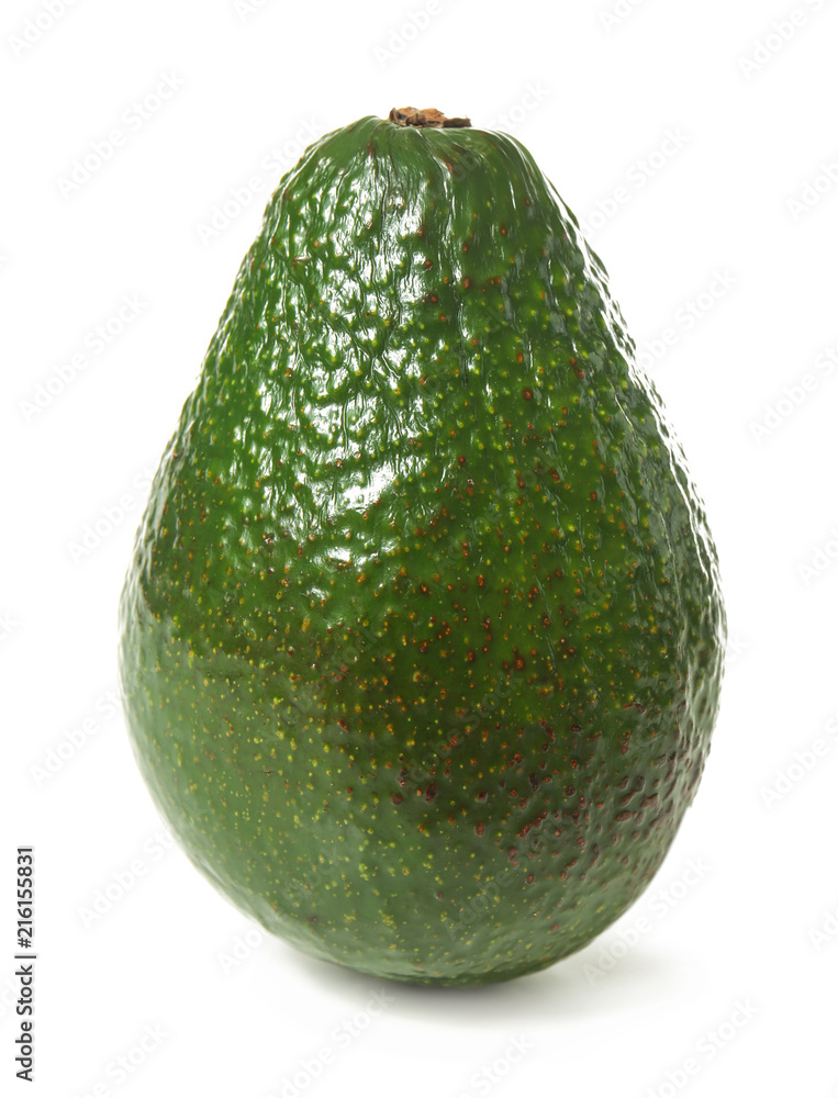 Ripe fresh avocado on white background