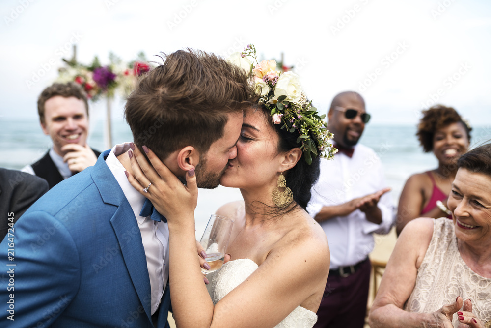 Young Caucasian couples wedding day