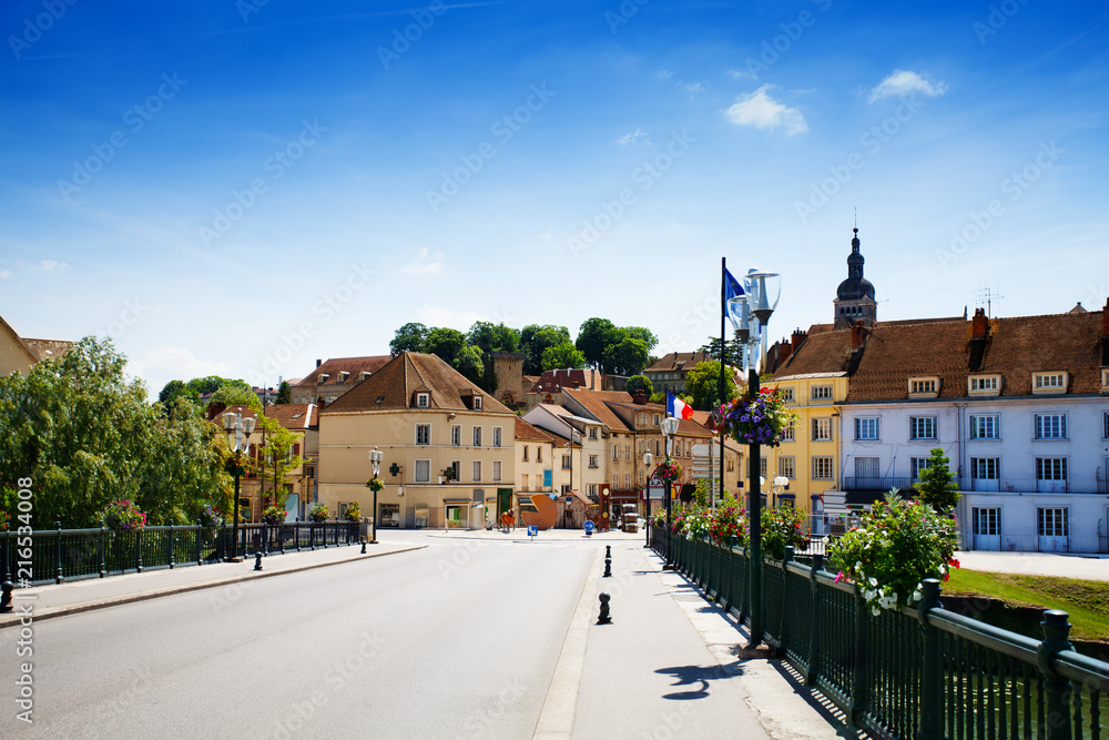 Gray town bridge over Saone river, France