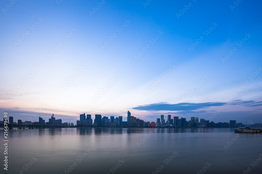 中国杭州城市天际线全景