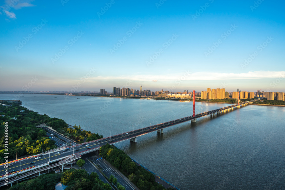 中国杭州城市天际线全景