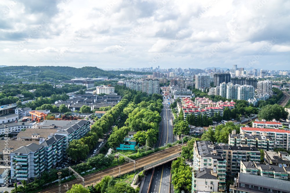 中国杭州全景城市天际线