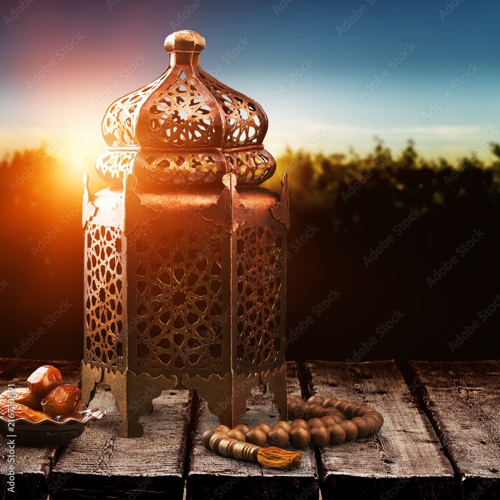 Unique coloered lantern with dates food