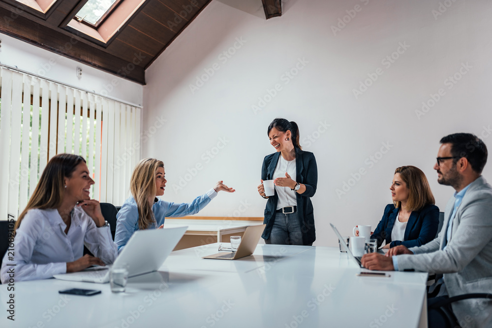 Business meeting or presentation. Positive boardroom environment.