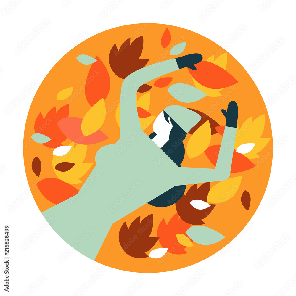 Woman relaxing and lying on Autumn leaves. Autumn scenery and activity. flat  icon design. illustrat