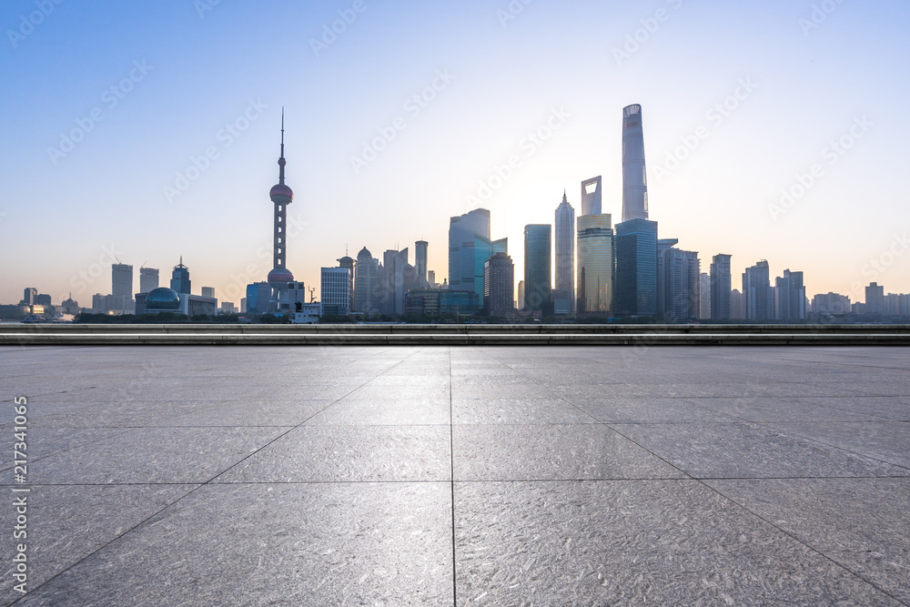 empty square with city skyline