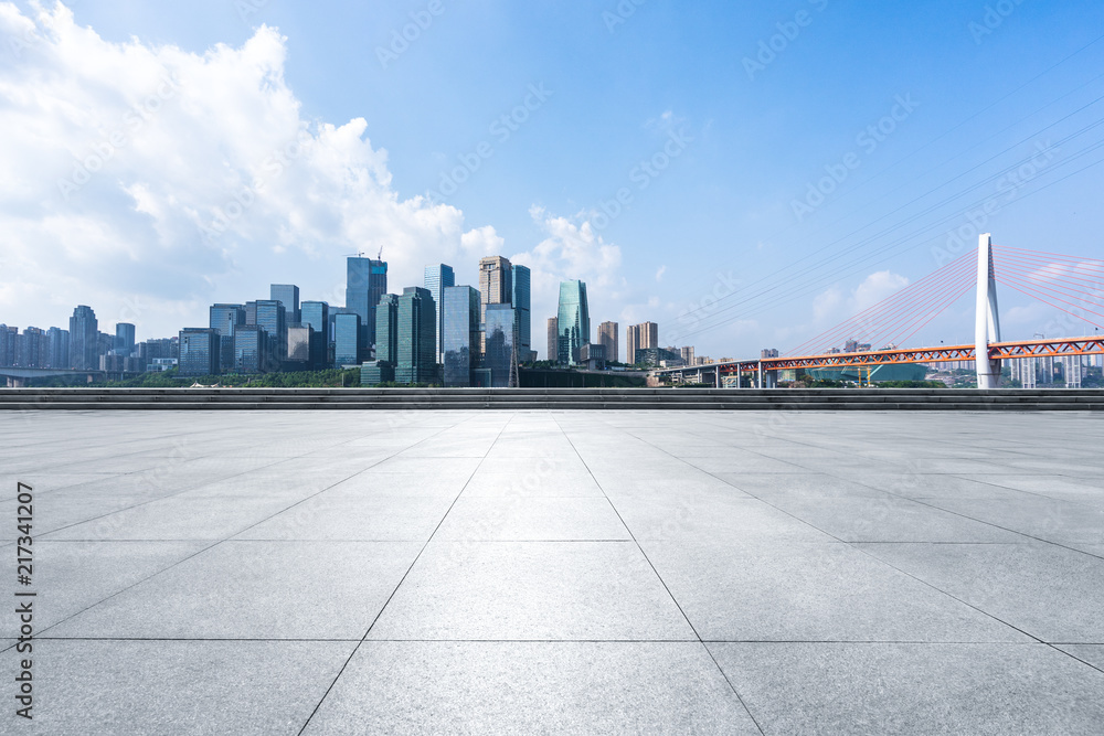 empty square with city skyline