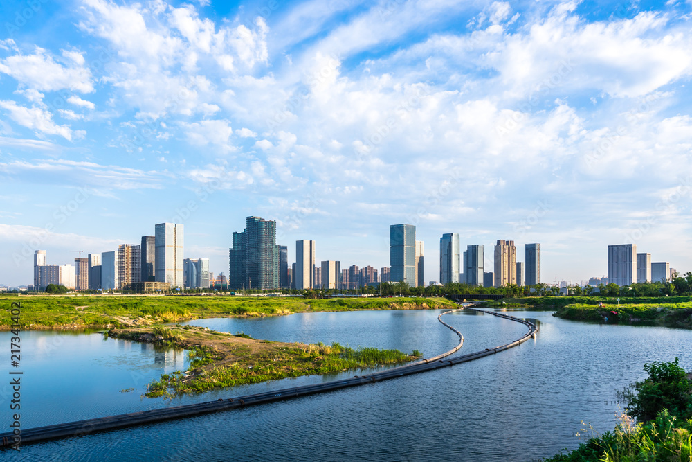 中国杭州全景城市天际线