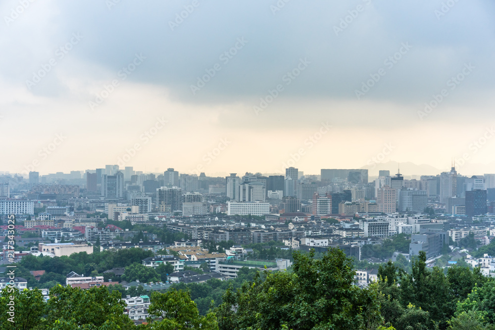 中国上海全景城市天际线