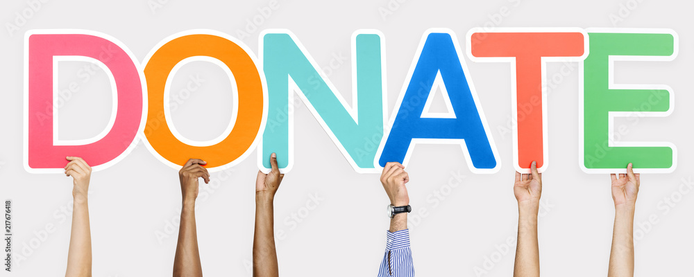 Colorful letters forming the word donate