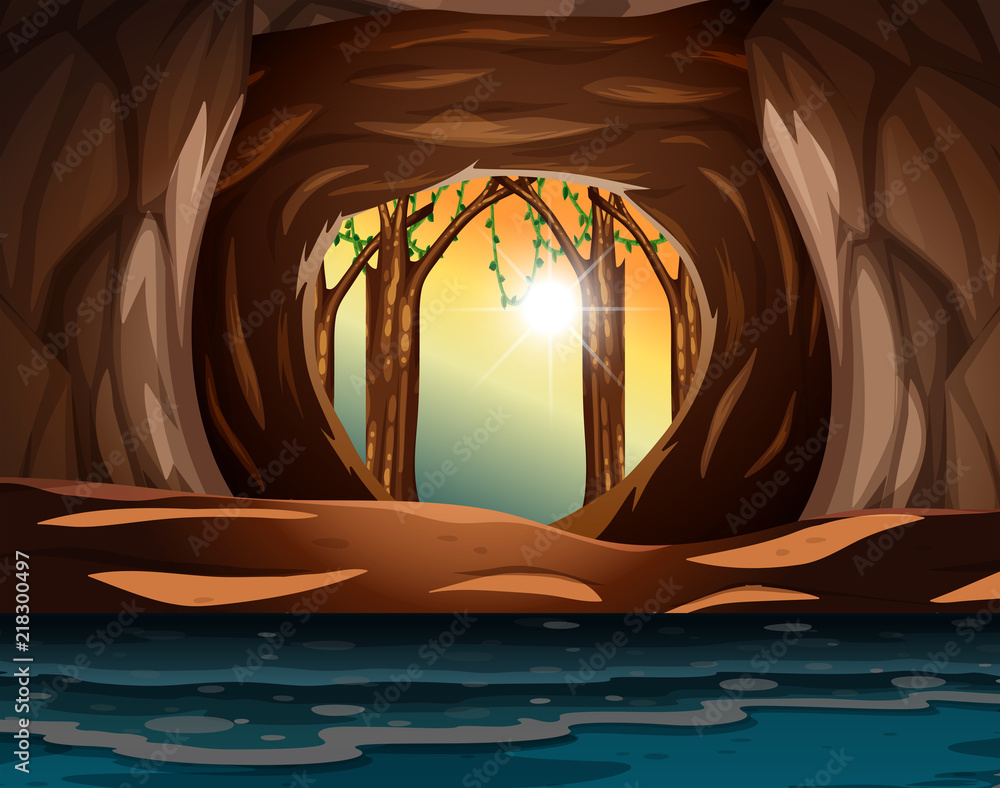 A sunrise at the cave entrance