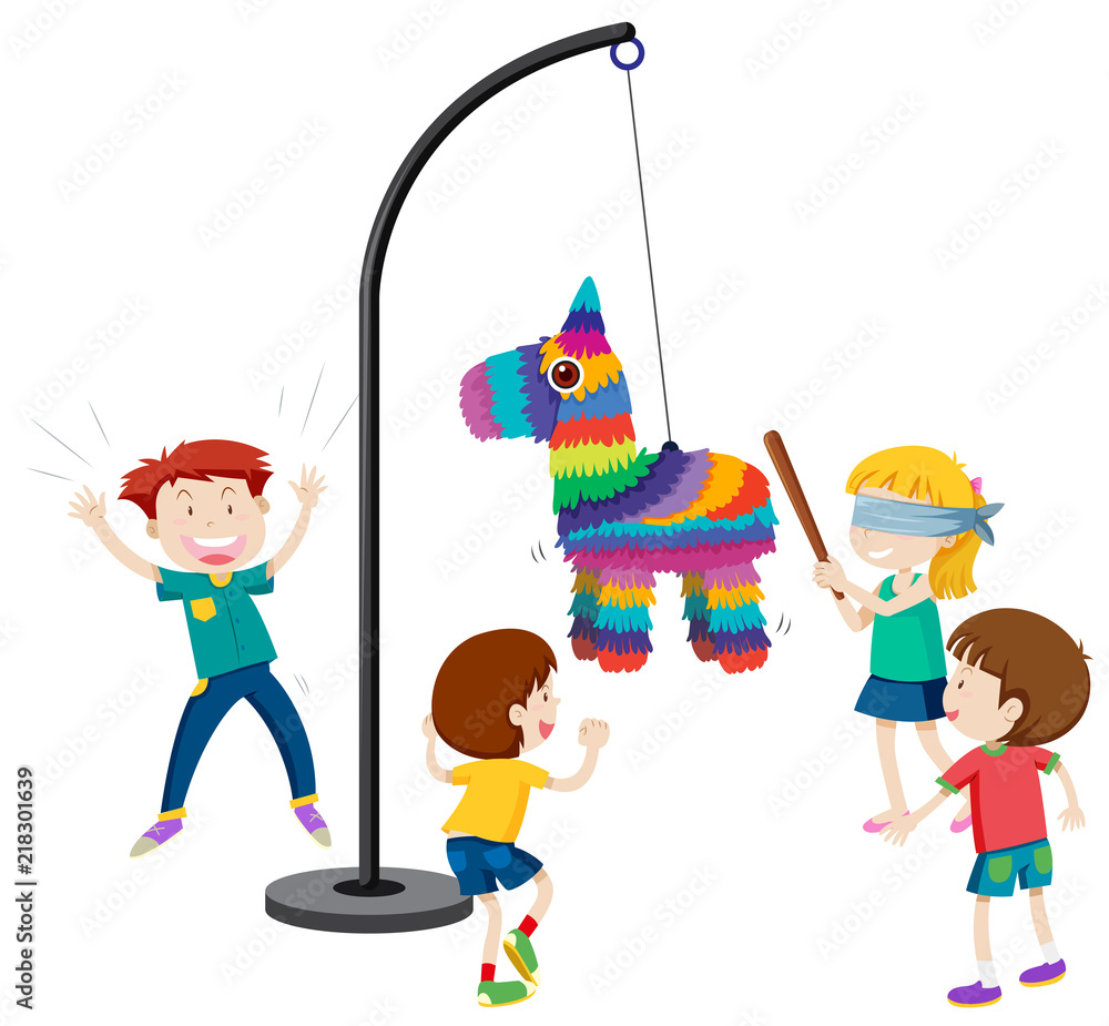 children playing pinata party game