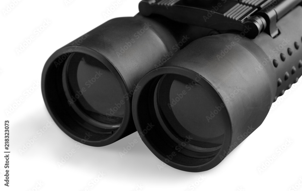 Black binoculars isolated on white background.