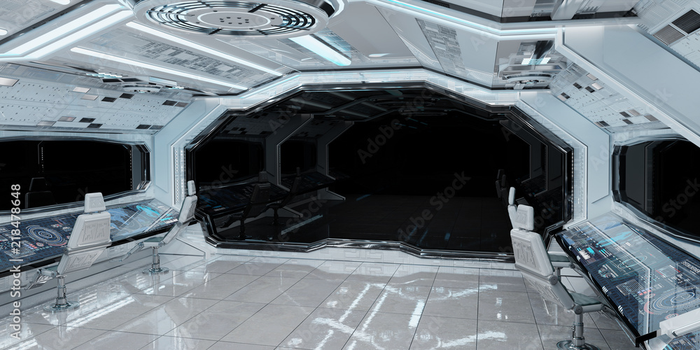 White clean spaceship interior background 3D rendering