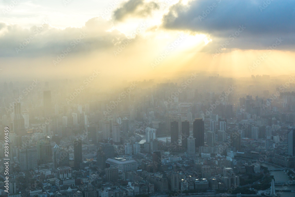 中国上海城市天际线全景