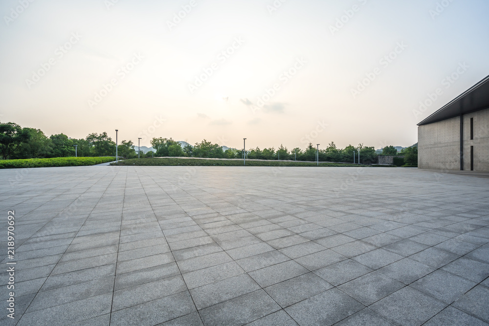 city skyline with empty square