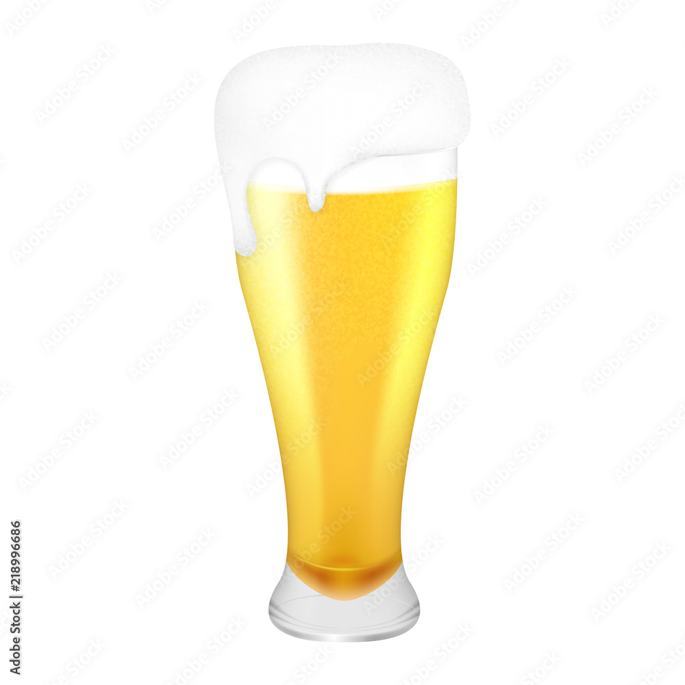 Realistic glass of light refreshing beer on white background. Without a shadow. Vector illustration.