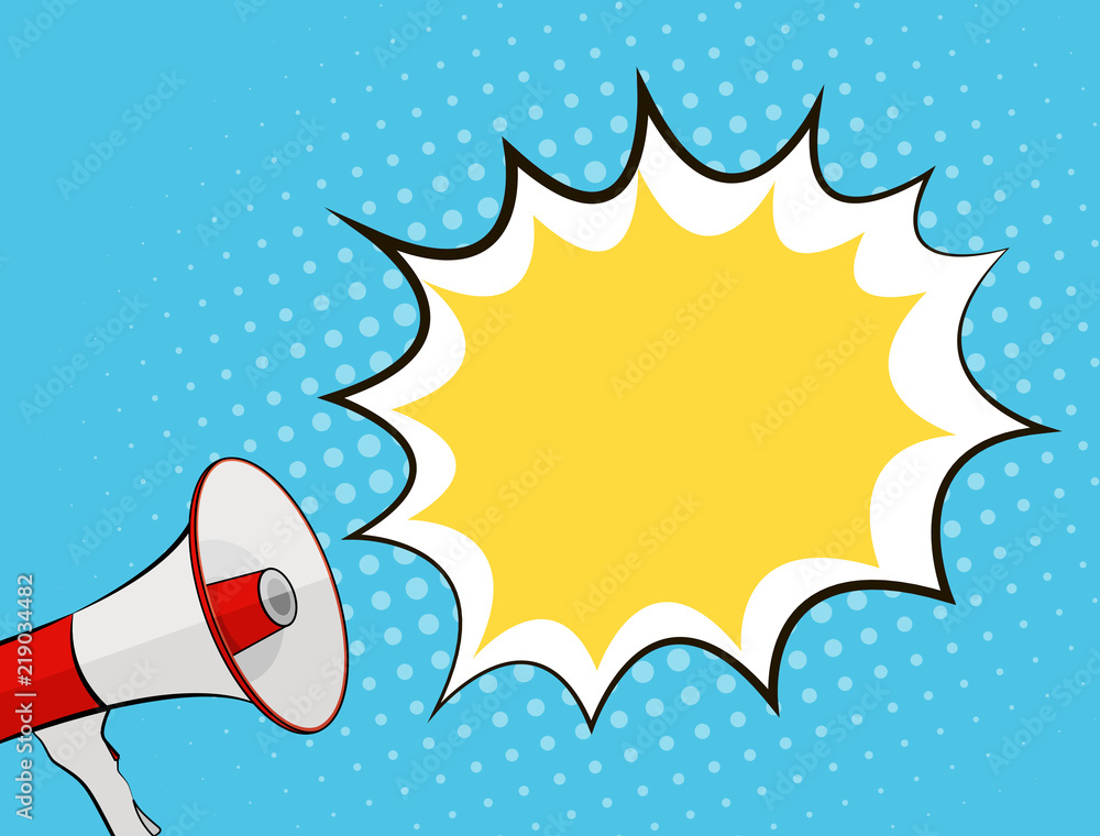 Megaphone and Speech Bubble in Pop Art Style Background Vector Illustration