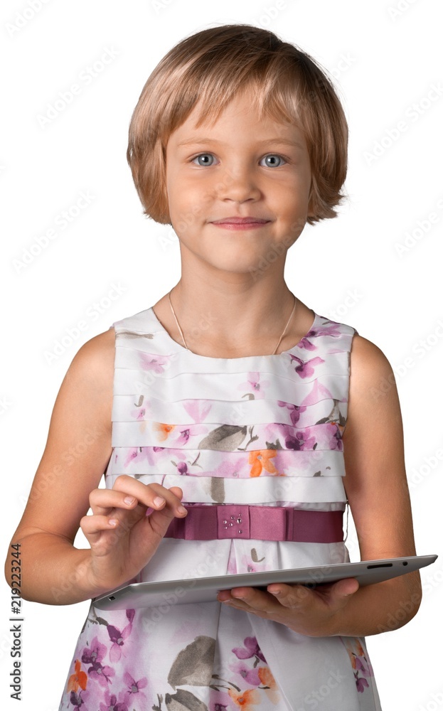 Portrait of a Little Girl Using Tablet