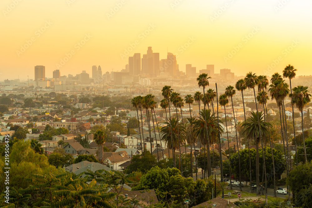 Los Angeles downtown skyline evening