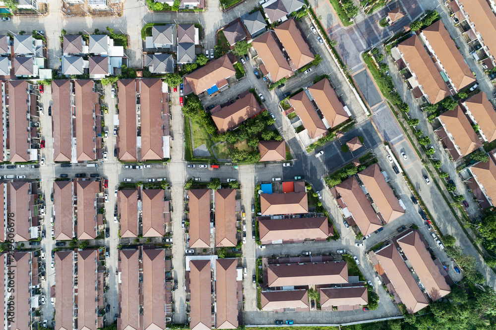 Aerial view drone shot of modern houses village in thailand