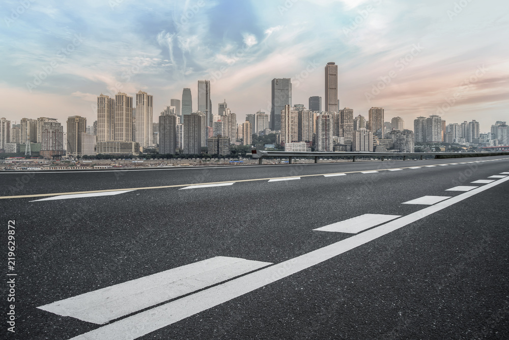 Road surface and skyline of Chongqing urban construction