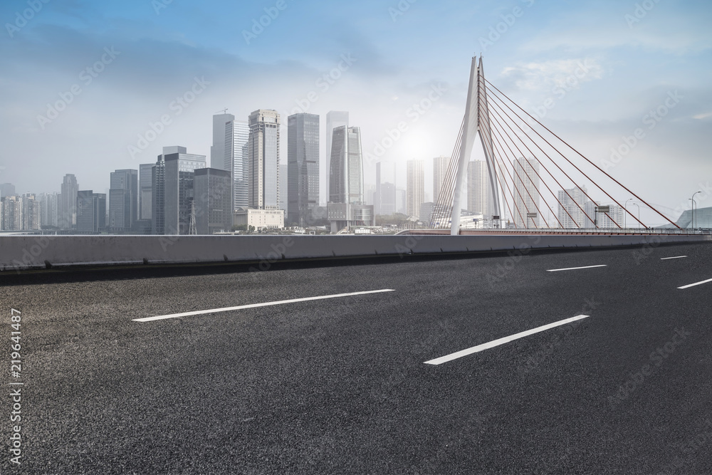 Road surface and skyline of Chongqing urban construction