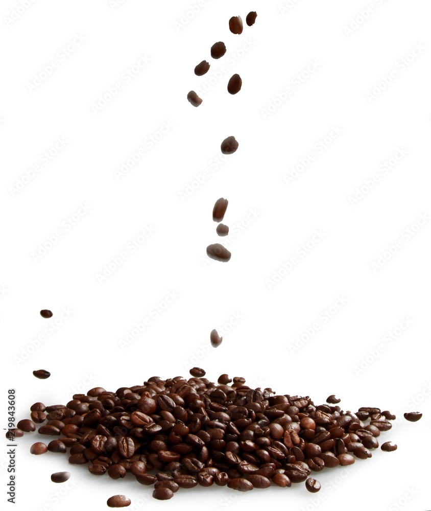 Coffee Beans Falling into a Pile - Isolated on White