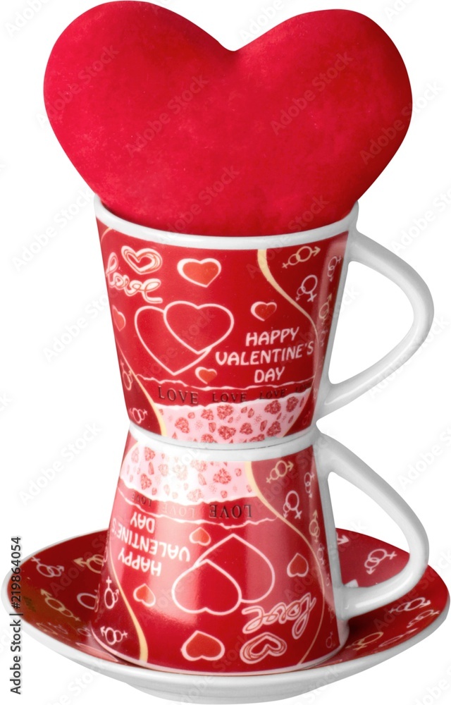 Valentines Day Cups  with Plush Heart - Isolated