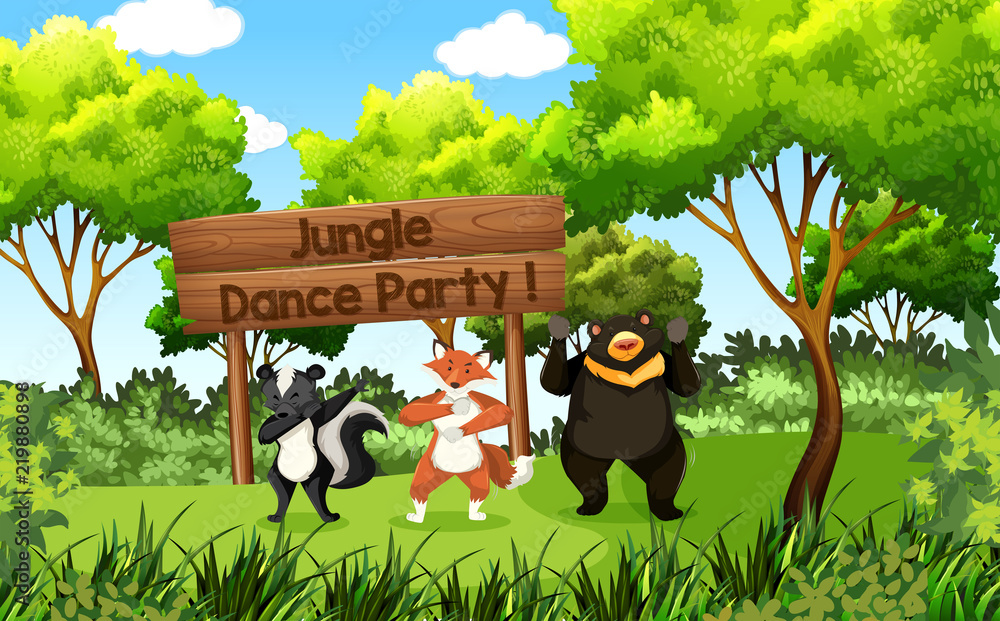 cute animals jungle dance party