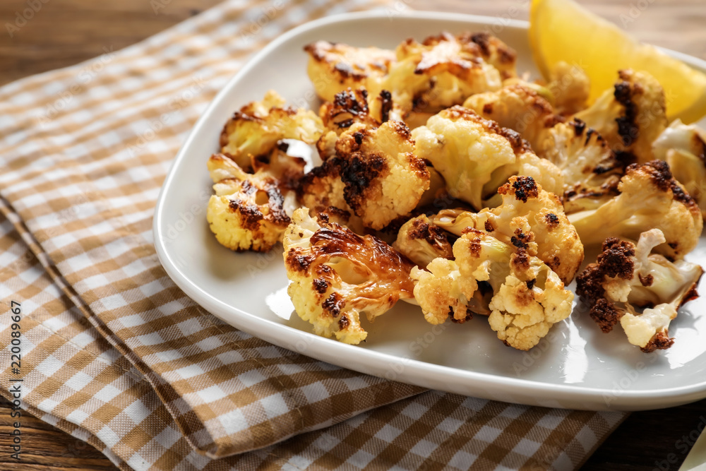 Tasty grilled cauliflower on plate