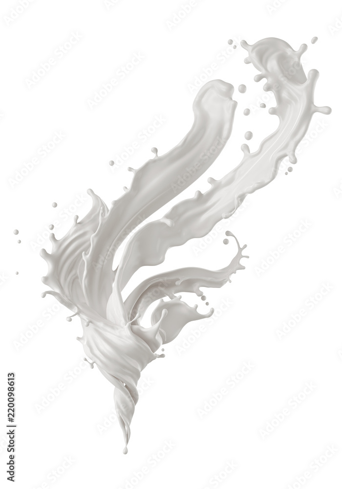 splash of Milk twisted and spinning into a storm shape, 3d illustration with clipping path.