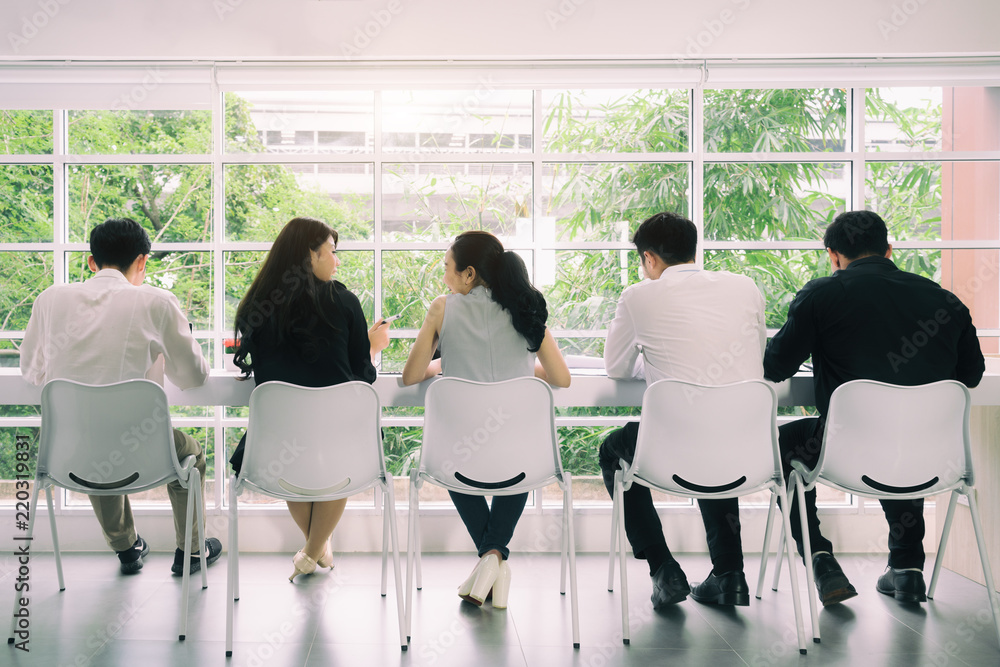 Asian business people group on meeting, Business working discussion in modern bright office indoor w