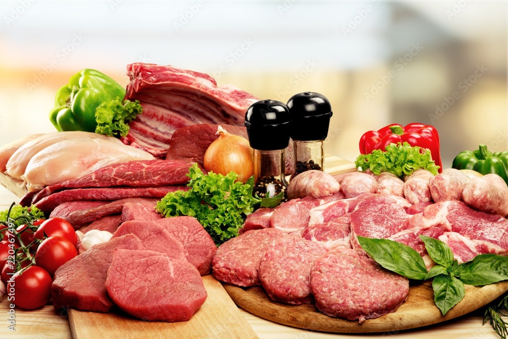 Fresh Raw Meat Background with vegetables