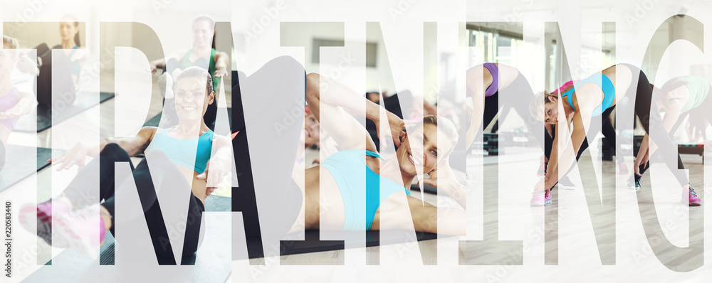 Collage of a fit woman smiling during an exercise class