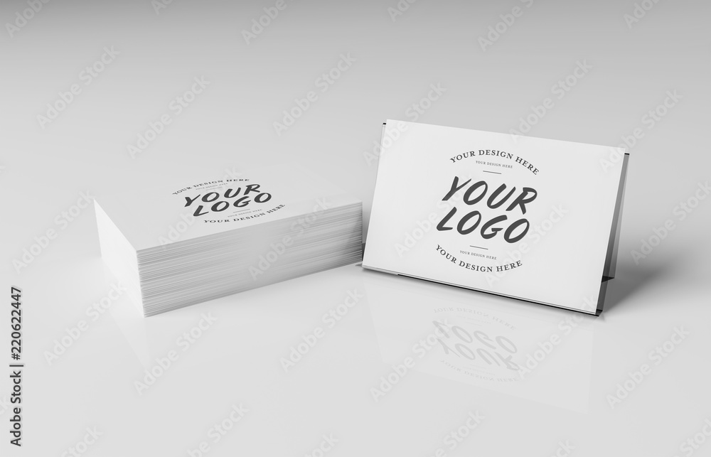 White business card stack on white desk 3D rendering