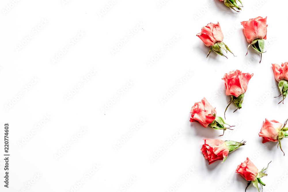 pattern of flowers on white background top view mock up