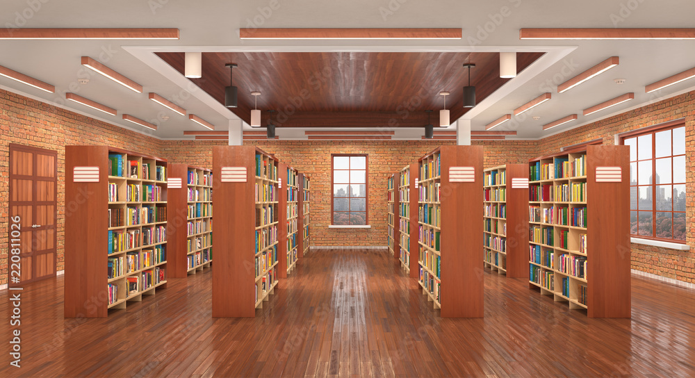 Reading hall interior. 3D illustration