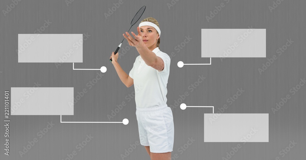 Tennis player woman with blank infographic chart panels