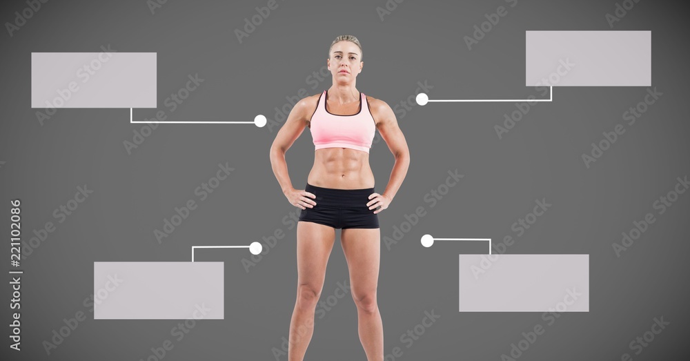 Athlethic exercise woman with blank infographic chart panels