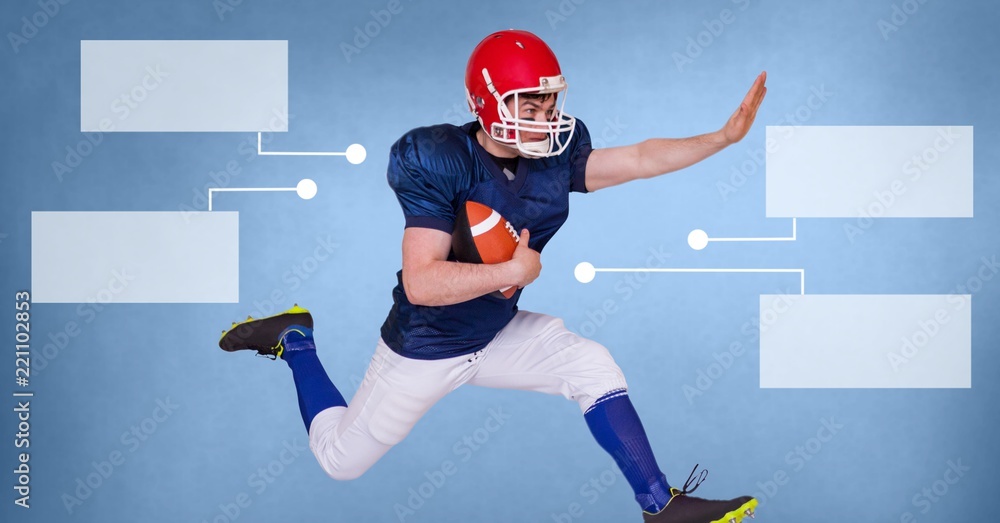 American football player with blank infographic chart panels