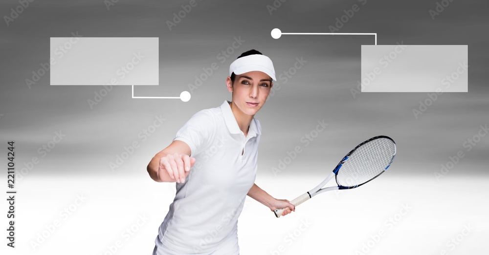 Tennis player woman with blank infographic chart panels